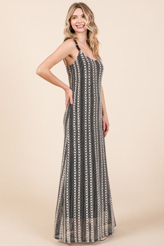 GeeGee Plus Size Striped Scoop Neck Beaded Strap Maxi Cami Dress - Blu Lotus Boutique