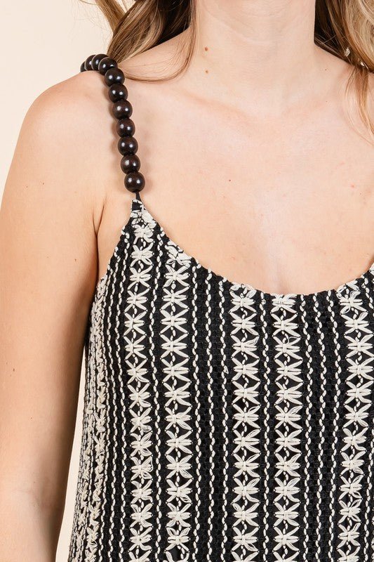 GeeGee Plus Size Striped Scoop Neck Beaded Strap Maxi Cami Dress - Blu Lotus Boutique