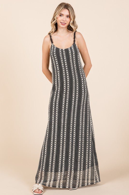 GeeGee Plus Size Striped Scoop Neck Beaded Strap Maxi Cami Dress - Blu Lotus Boutique