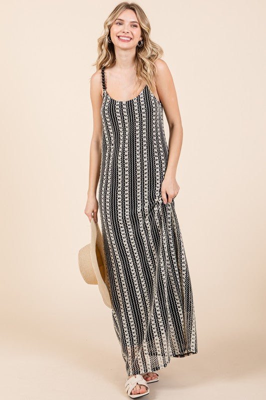 GeeGee Plus Size Striped Scoop Neck Beaded Strap Maxi Cami Dress - Blu Lotus Boutique