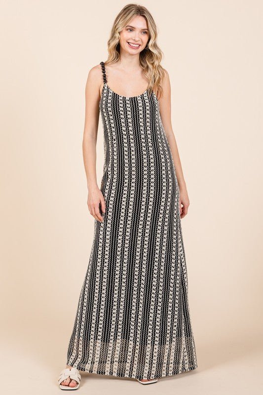 GeeGee Plus Size Striped Scoop Neck Beaded Strap Maxi Cami Dress - Blu Lotus Boutique