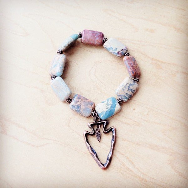 Genuine Aqua Terra Beaded Bracelet w/ Copper Arrow - Blu Lotus Boutique