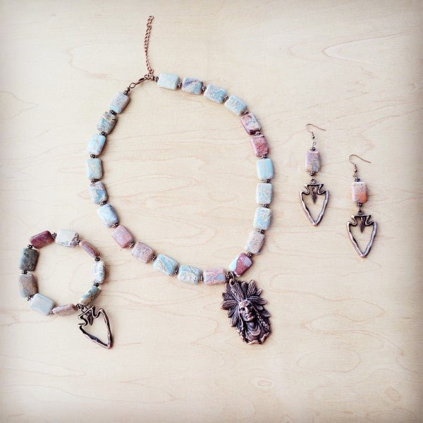 Genuine Aqua Terra Beaded Bracelet w/ Copper Arrow - Blu Lotus Boutique