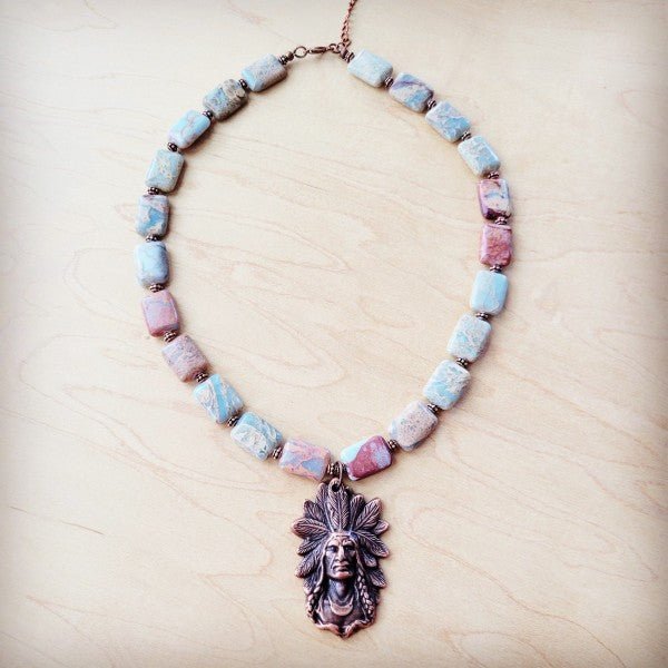 Genuine AquaTerra Necklace w Copper Indian Pendant - Blu Lotus Boutique