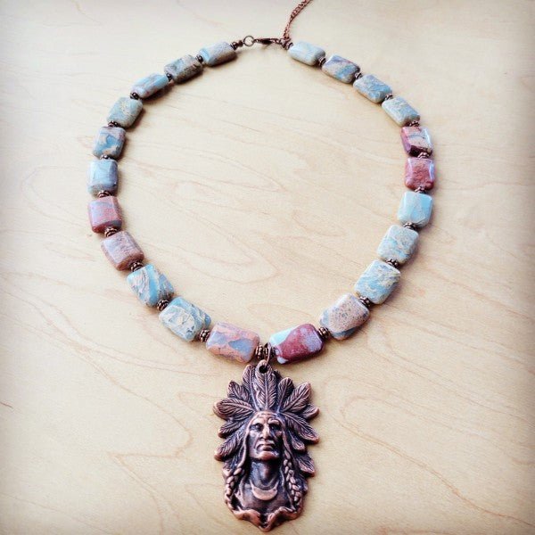Genuine AquaTerra Necklace w Copper Indian Pendant - Blu Lotus Boutique