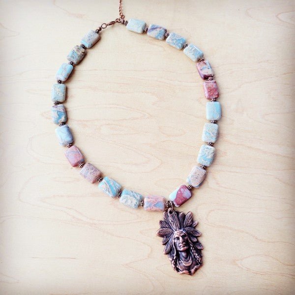 Genuine AquaTerra Necklace w Copper Indian Pendant - Blu Lotus Boutique