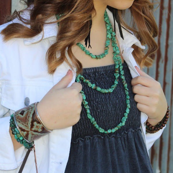 Genuine Blue Turq Triple Strand Necklace - Blu Lotus Boutique
