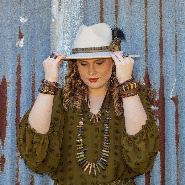 Genuine Leather Narrow Cuff w Picasso Jasper Stone - Blu Lotus Boutique