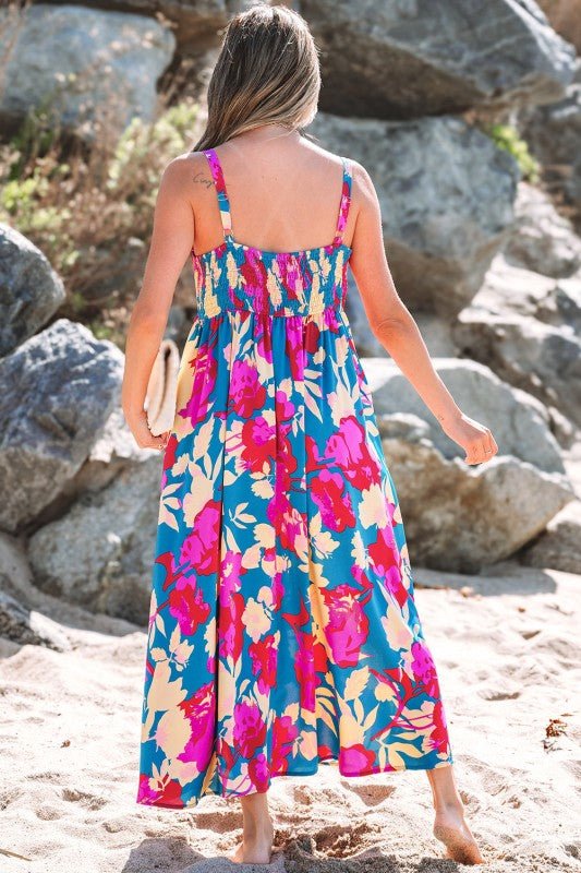 Goldie Floral High Waist Sleeveless Flared Long Dr - Blu Lotus Boutique