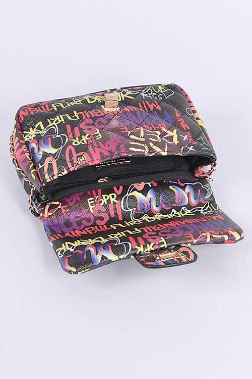 Graffiti Quilted Shoulder Bag - Blu Lotus Boutique