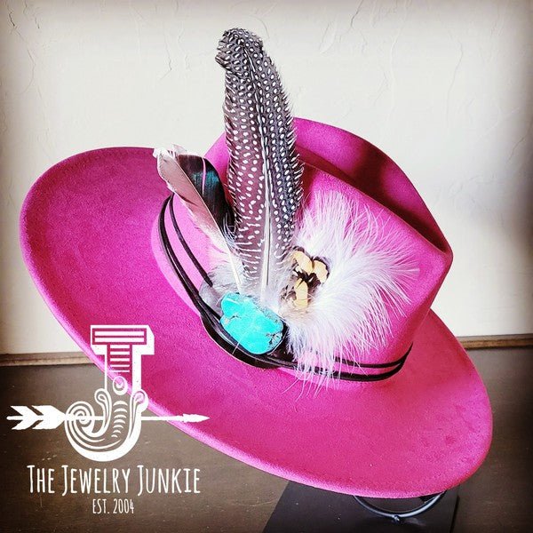 Guinea Marabou Feather&TurqSlab Hatband Choice Hat - Blu Lotus Boutique