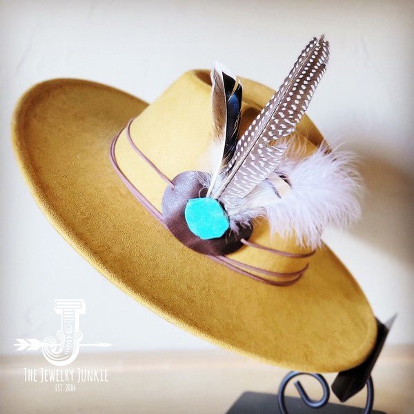 Guinea Marabou Feather&TurqSlab Hatband Choice Hat - Blu Lotus Boutique