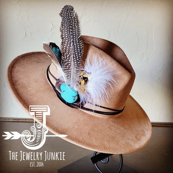 Guinea Marabou Feather&TurqSlab Hatband Choice Hat - Blu Lotus Boutique