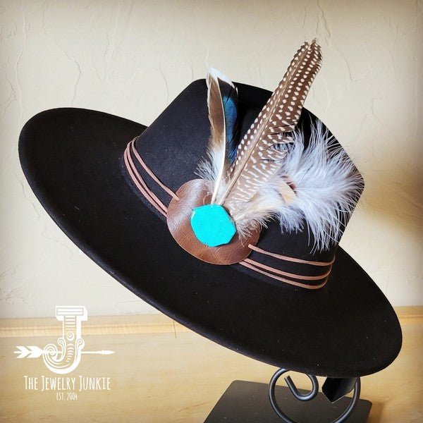 Guinea Marabou Feather&TurqSlab Hatband Choice Hat - Blu Lotus Boutique
