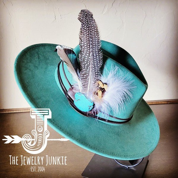 Guinea Marabou Feather&TurqSlab Hatband Choice Hat - Blu Lotus Boutique