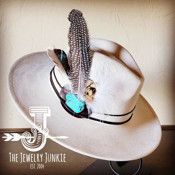 Guinea Marabou Feather&TurqSlab Hatband Choice Hat - Blu Lotus Boutique