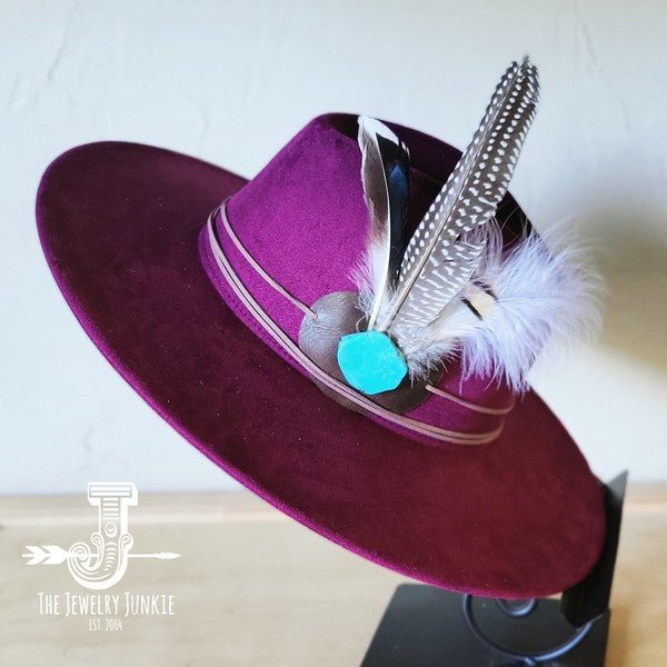Guinea Marabou Feather&TurqSlab Hatband Choice Hat - Blu Lotus Boutique