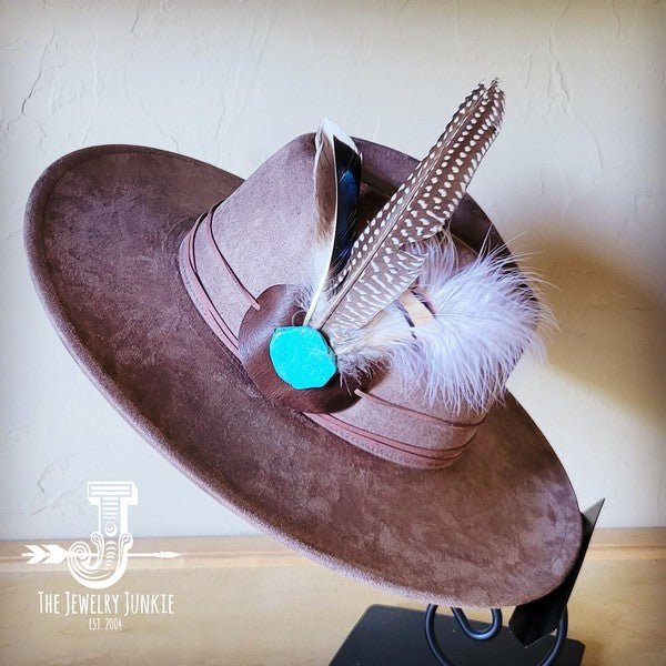 Guinea Marabou Feather&TurqSlab Hatband Choice Hat - Blu Lotus Boutique