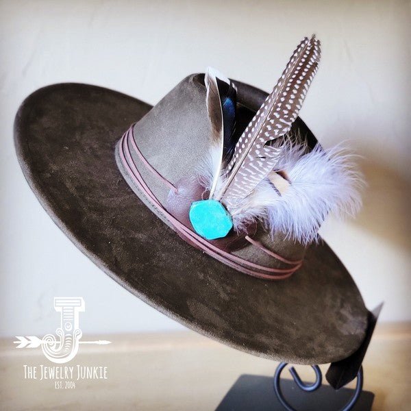 Guinea Marabou Feather&TurqSlab Hatband Choice Hat - Blu Lotus Boutique
