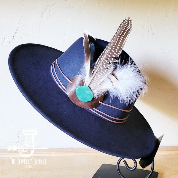 Guinea Marabou Feather&TurqSlab Hatband Choice Hat - Blu Lotus Boutique