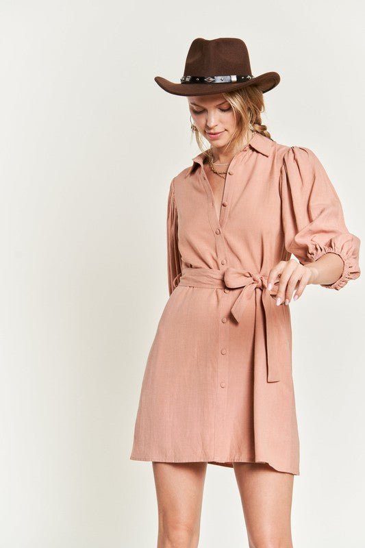 Half sleeve belted dress - Blu Lotus Boutique