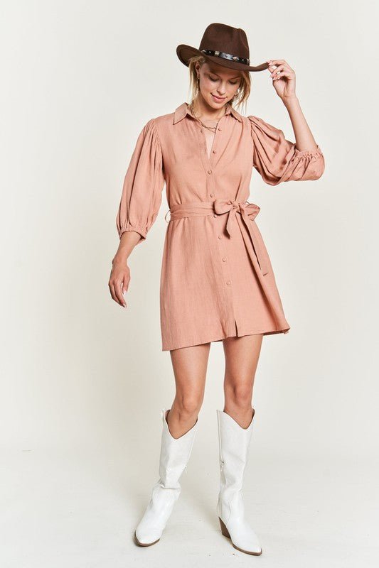 Half sleeve belted dress - Blu Lotus Boutique