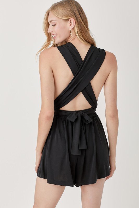 Halter Neck Waist Banded Knit Romper - Blu Lotus Boutique