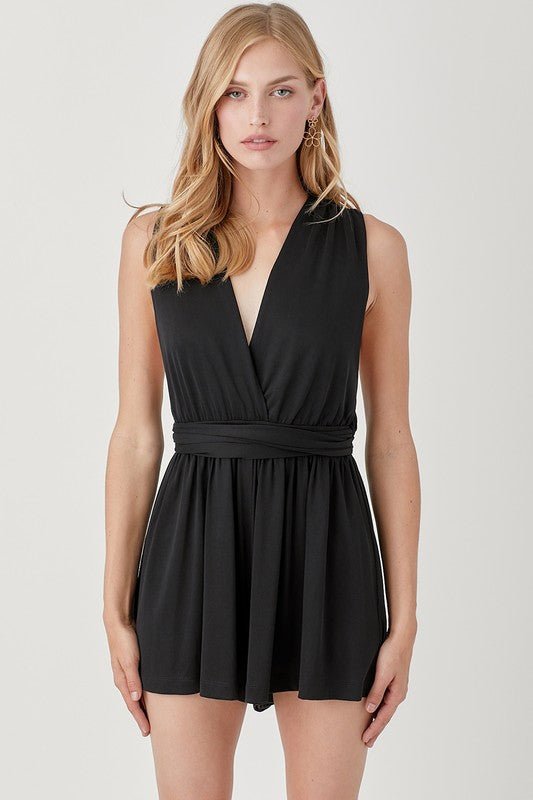 Halter Neck Waist Banded Knit Romper - Blu Lotus Boutique