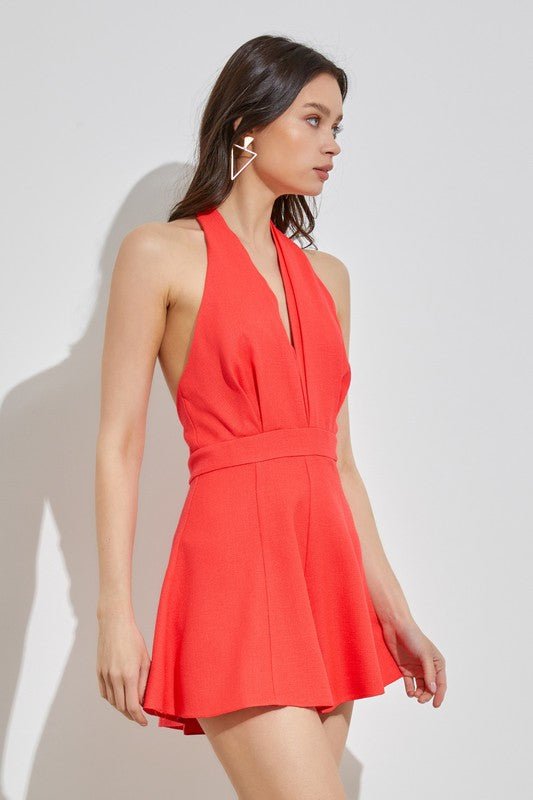Halter Neck Wide Leg Romper - Blu Lotus Boutique
