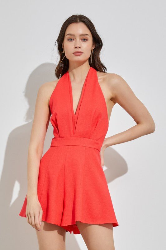 Halter Neck Wide Leg Romper - Blu Lotus Boutique