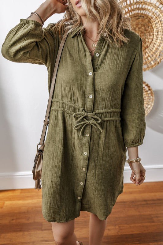 Harmony Textured Button Up Dual Tied Dress - Blu Lotus Boutique