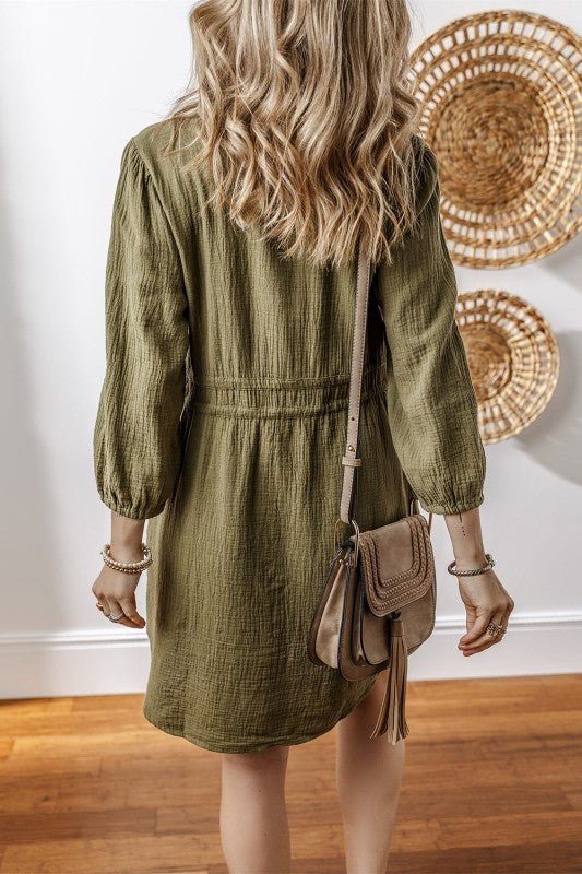 Harmony Textured Button Up Dual Tied Dress - Blu Lotus Boutique