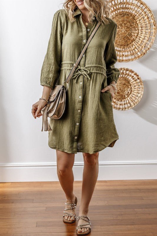 Harmony Textured Button Up Dual Tied Dress - Blu Lotus Boutique