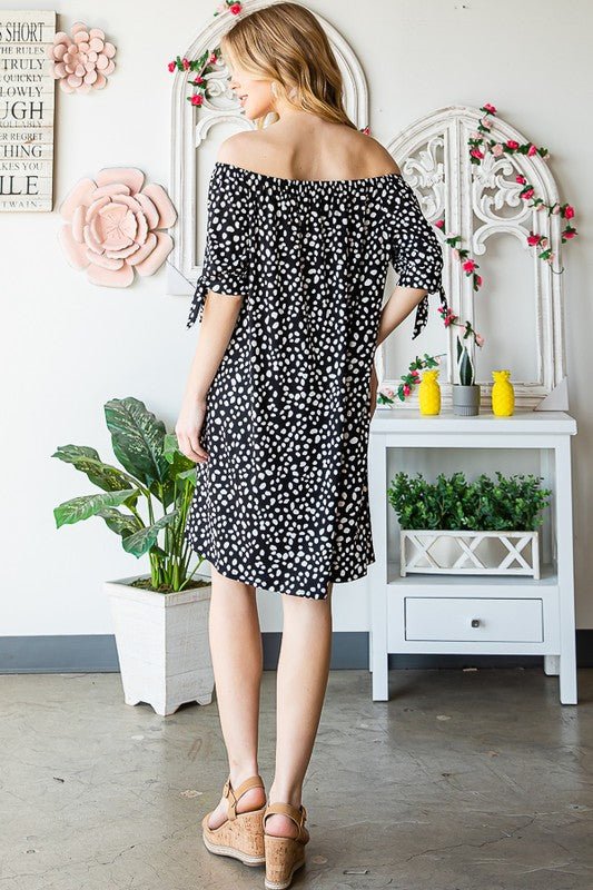 Heimish Full Size Short Sleeve Off Shoulder Animal Mini Dress Plus Size - Blu Lotus Boutique