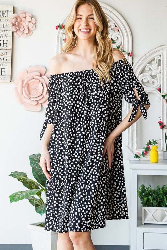 Heimish Full Size Short Sleeve Off Shoulder Animal Mini Dress Plus Size - Blu Lotus Boutique