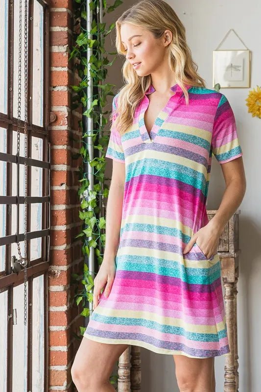 Heimish Full Size Striped Short Sleeve Mini Tee Dress Plus Size - Blu Lotus Boutique