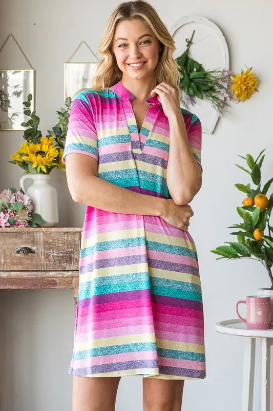 Heimish Full Size Striped Short Sleeve Mini Tee Dress Plus Size - Blu Lotus Boutique