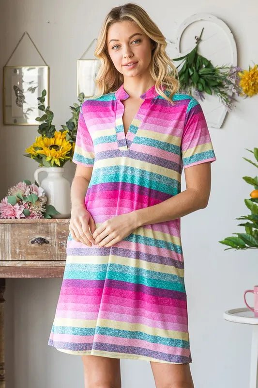 Heimish Full Size Striped Short Sleeve Mini Tee Dress Plus Size - Blu Lotus Boutique