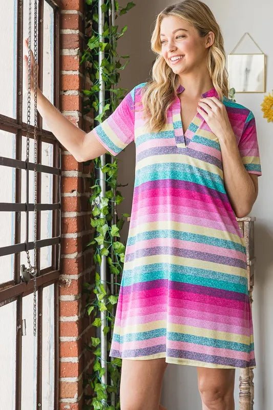 Heimish Full Size Striped Short Sleeve Mini Tee Dress Plus Size - Blu Lotus Boutique