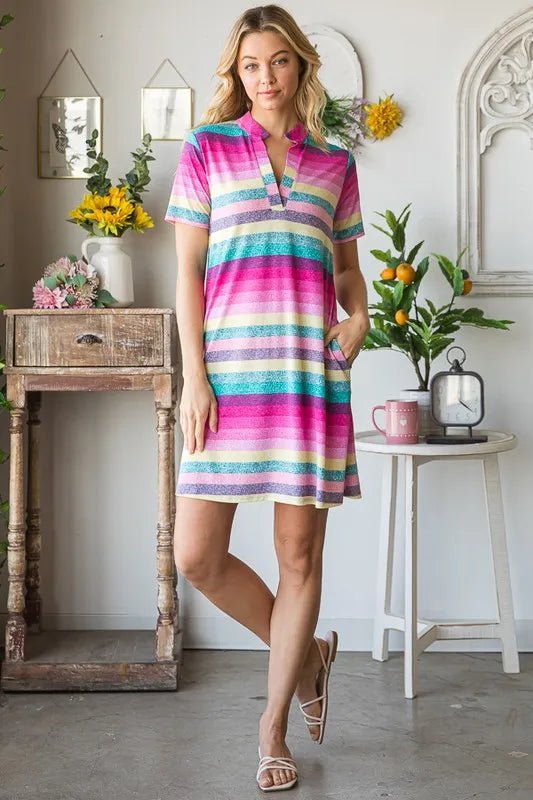 Heimish Full Size Striped Short Sleeve Mini Tee Dress Plus Size - Blu Lotus Boutique