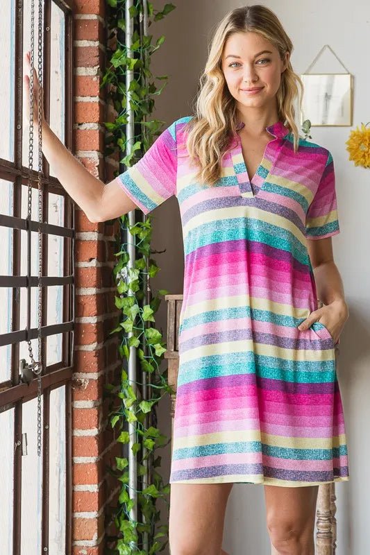 Heimish Full Size Striped Short Sleeve Mini Tee Dress Plus Size - Blu Lotus Boutique
