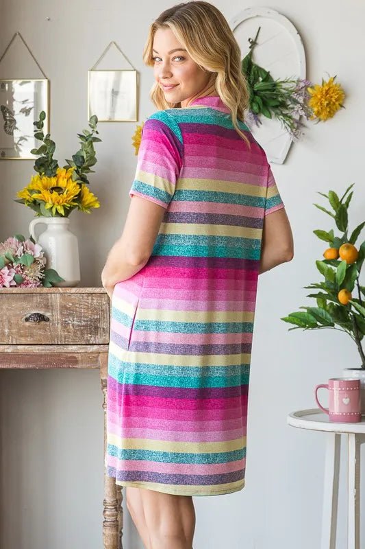 Heimish Full Size Striped Short Sleeve Mini Tee Dress Plus Size - Blu Lotus Boutique