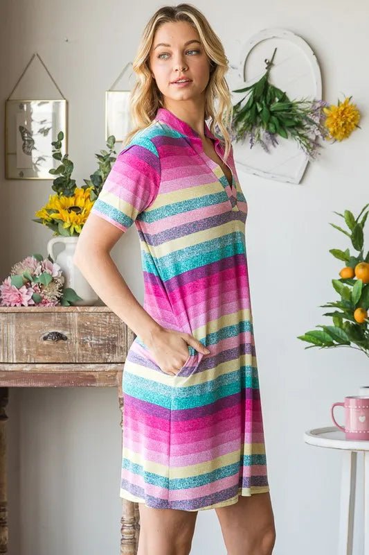Heimish Full Size Striped Short Sleeve Mini Tee Dress Plus Size - Blu Lotus Boutique