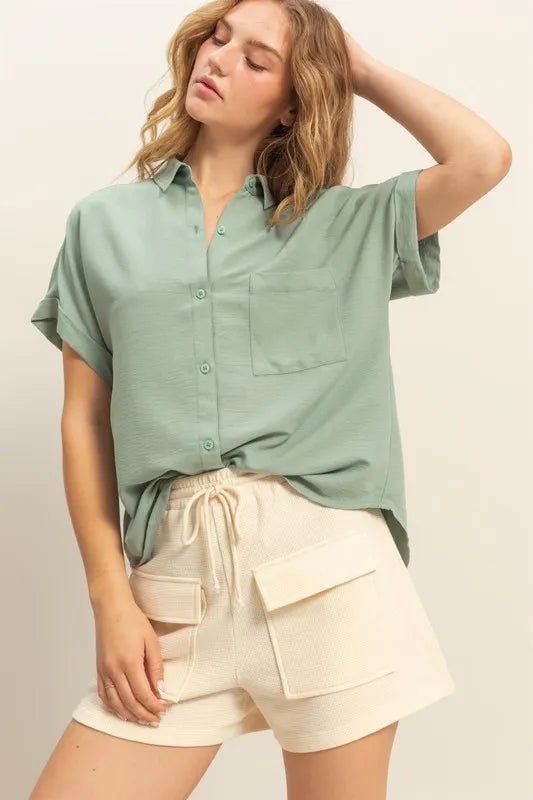 HYFVE Button Down Collared Neck Short Sleeve Shirt - Blu Lotus Boutique