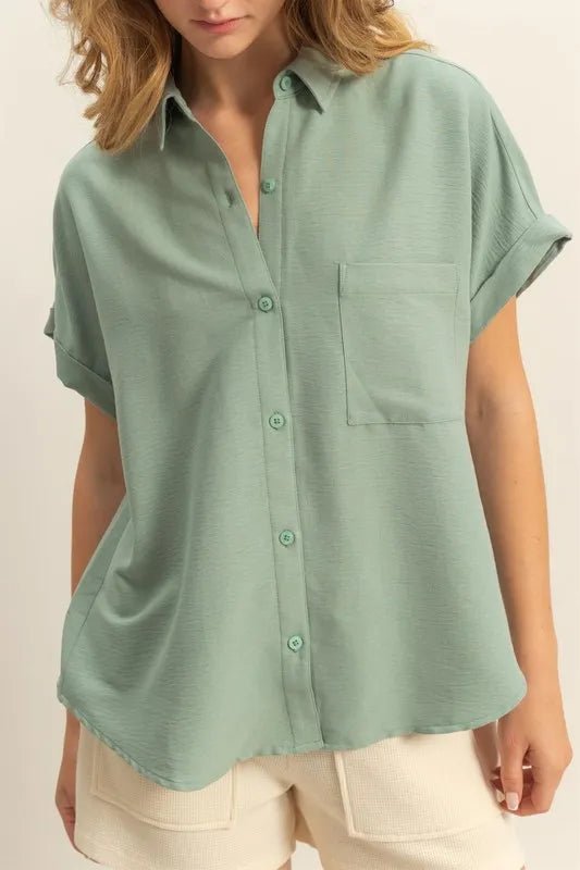 HYFVE Button Down Collared Neck Short Sleeve Shirt - Blu Lotus Boutique