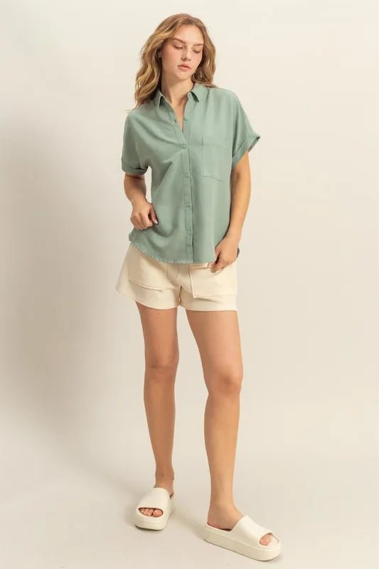 HYFVE Button Down Collared Neck Short Sleeve Shirt - Blu Lotus Boutique