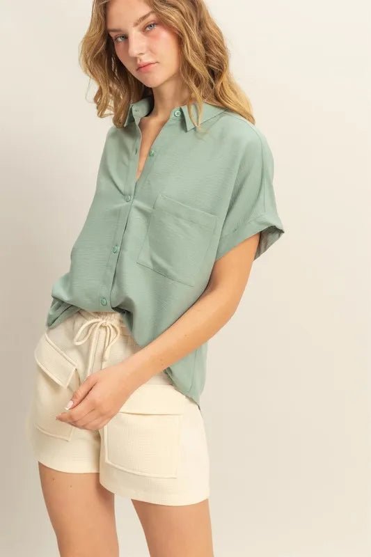 HYFVE Button Down Collared Neck Short Sleeve Shirt - Blu Lotus Boutique