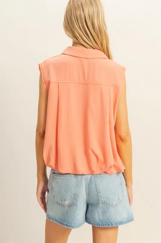 HYFVE Buttoned Front Sleeveless Collar Shirt - Blu Lotus Boutique