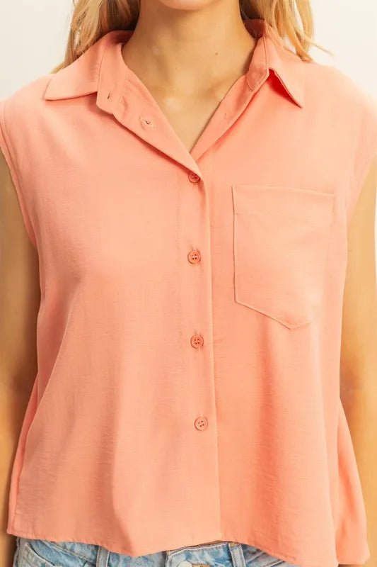 HYFVE Buttoned Front Sleeveless Collar Shirt - Blu Lotus Boutique