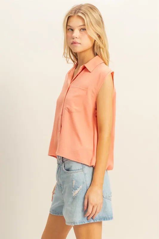 HYFVE Buttoned Front Sleeveless Collar Shirt - Blu Lotus Boutique